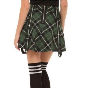 Royal Bones By Tripp Green Plaid Suspenders Skirt